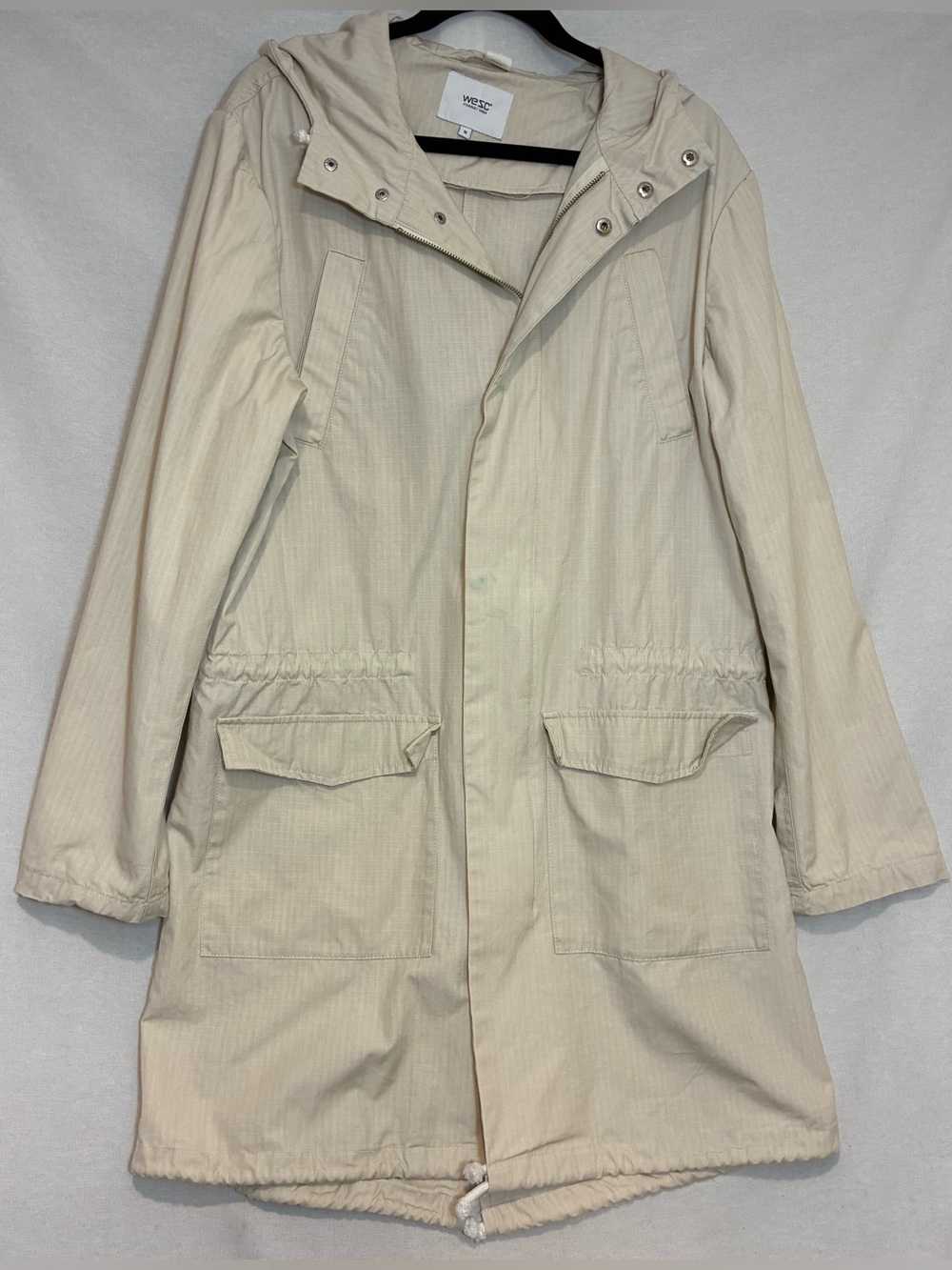 WeSc Sweden Hooded Utliity Jacket Drawstring Waist Pockets Size Medium Fall